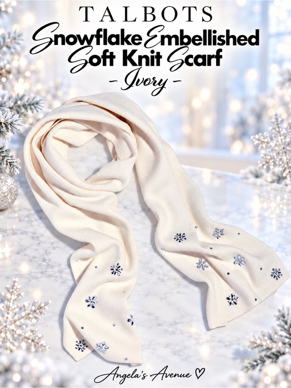 Talbots Snowflake Embellished Soft Knit Scarf - Ivory